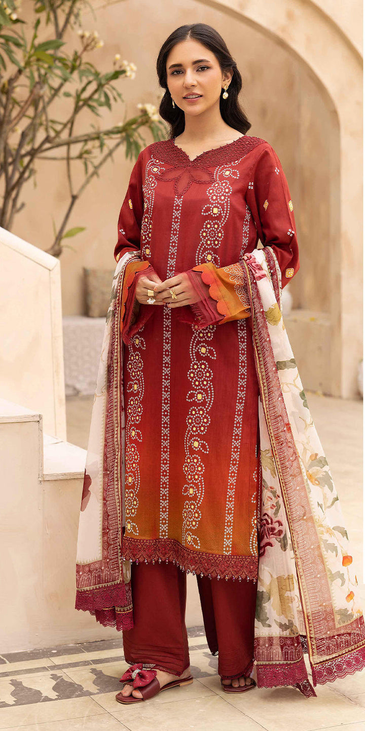 Lawn Red Stitched Suit - Kesariya Vol III by Nureh