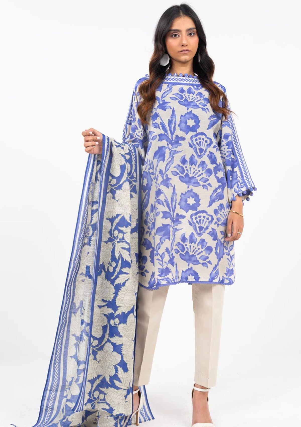 Printed Khaddar Beige Unstitched Suit - Alkaram