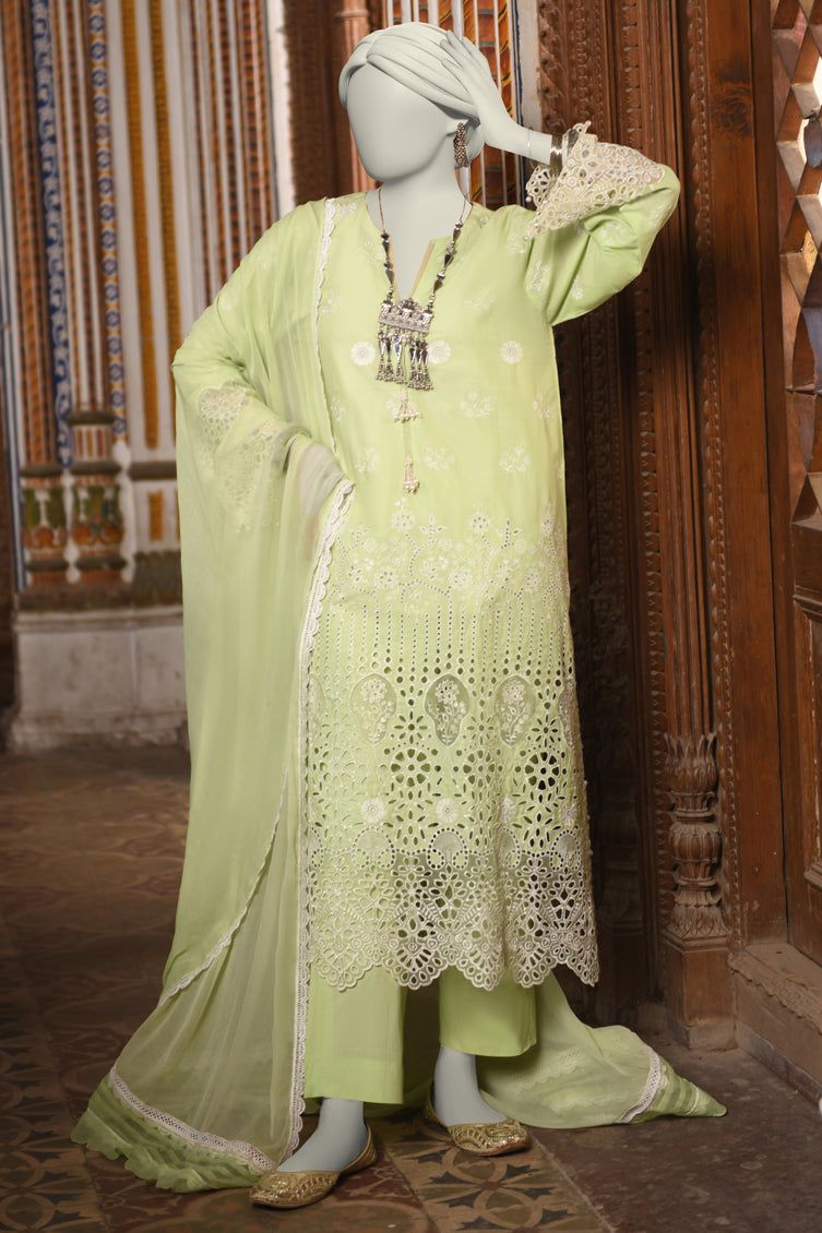 Organza Green Stitched Suit - J. Junaid Jamshed