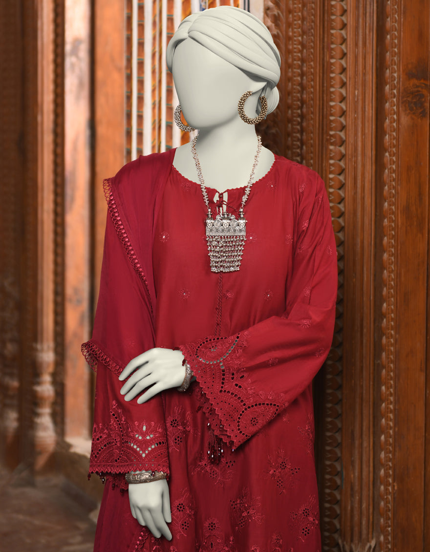 Organza Red Stitched Suit - J. Junaid Jamshed