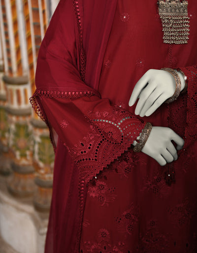 Organza Red Stitched Suit - J. Junaid Jamshed