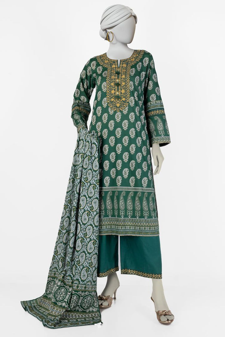 Lawn Green Stitched Suit - J. Junaid Jamshed