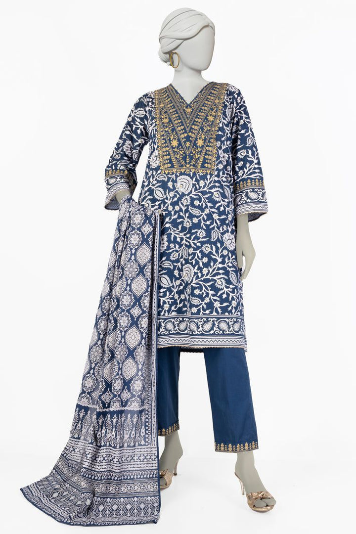 Lawn Blue Stitched Suit - J. Junaid Jamshed