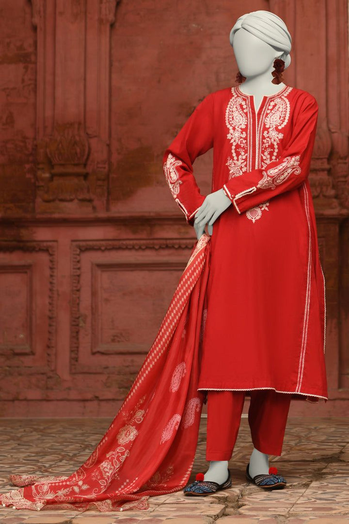 Lawn Red Stitched Suit - J. Junaid Jamshed