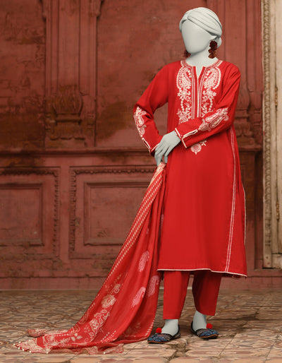 Lawn Red Stitched Suit - J. Junaid Jamshed