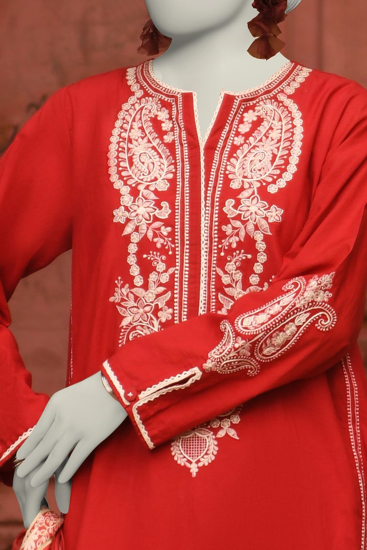 Lawn Red Stitched Suit - J. Junaid Jamshed