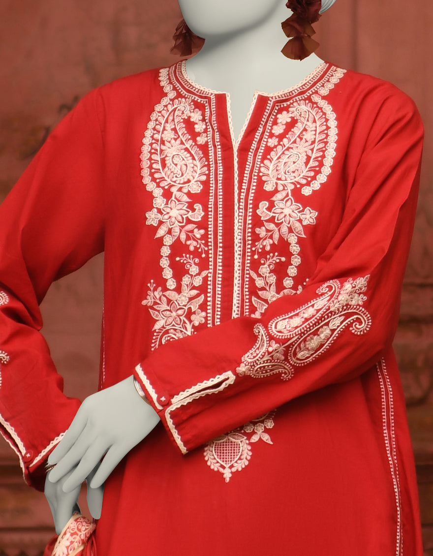 Lawn Red Stitched Suit - J. Junaid Jamshed