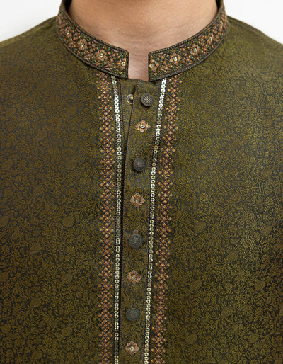 Blended Mehndi Green Special Kurta - J. Junaid Jamshed