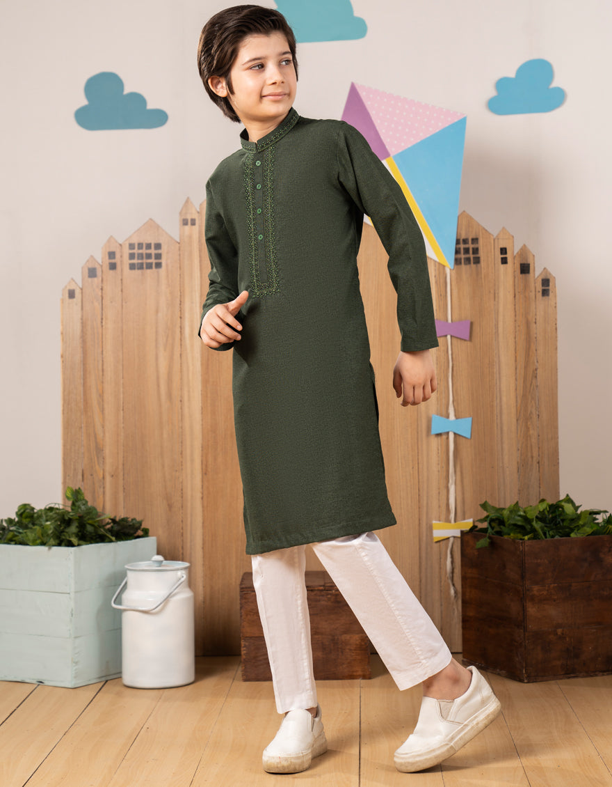 Blended Green Kurta - J. Junaid Jamshed