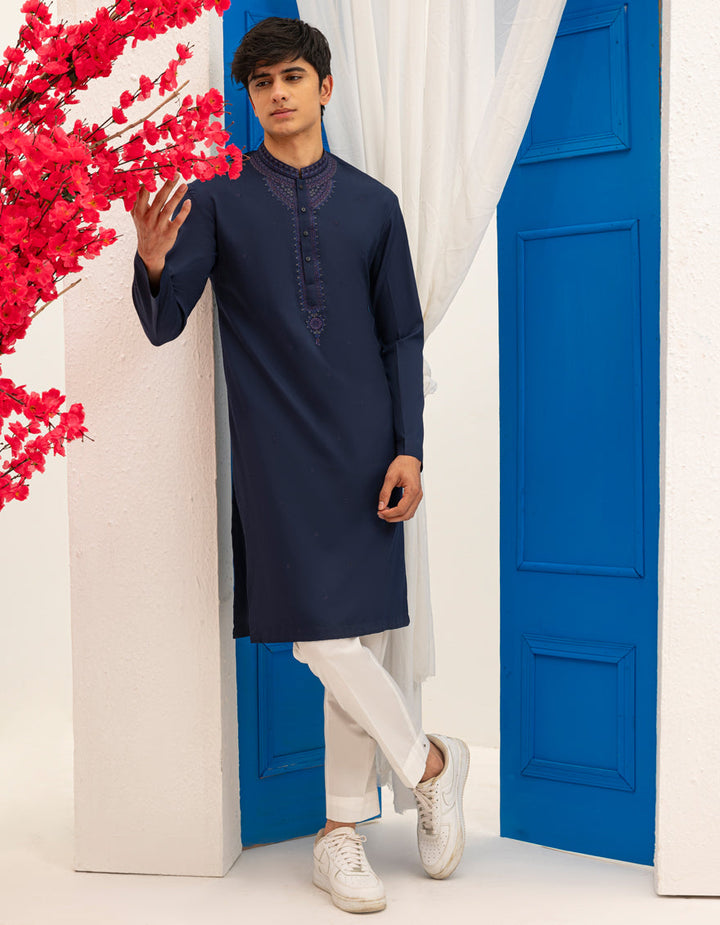 Polyester Blue Special Kurta - J. Junaid Jamshed