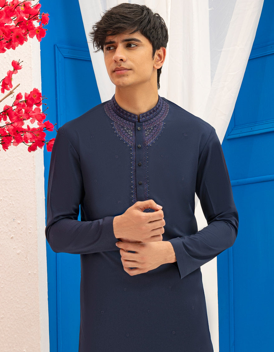 Polyester Blue Special Kurta - J. Junaid Jamshed