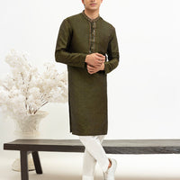Blended Mehndi Green Special Kurta - J. Junaid Jamshed