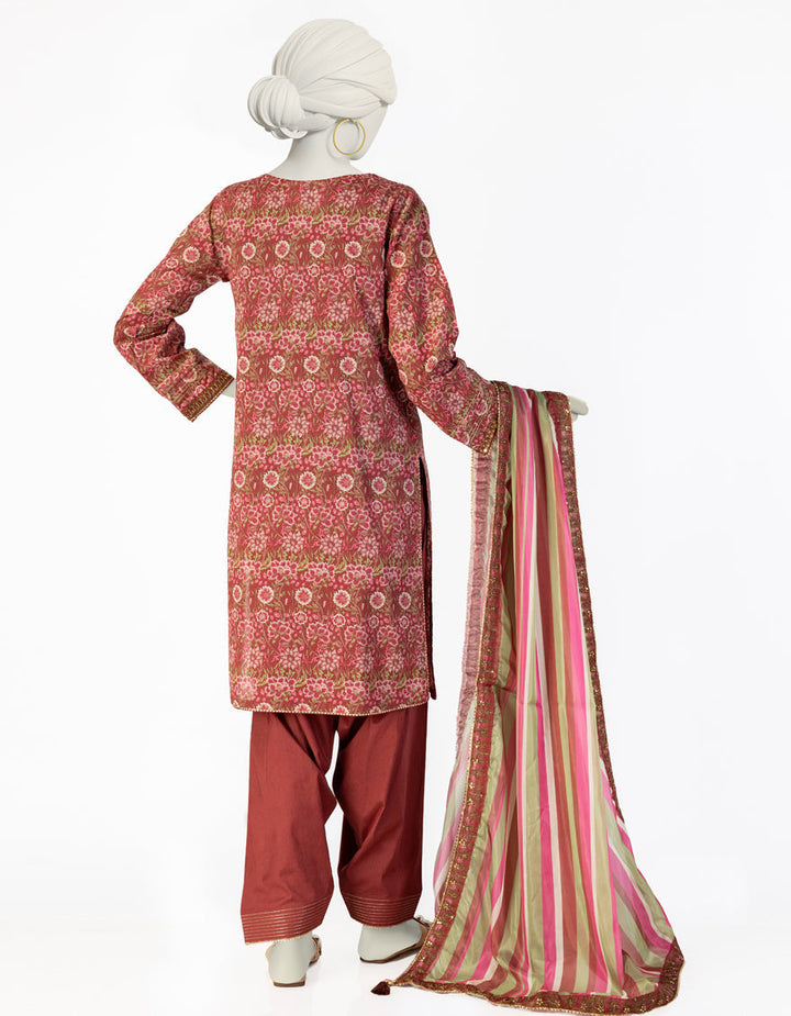 Lawn Red Stitched Suit - J. Junaid Jamshed