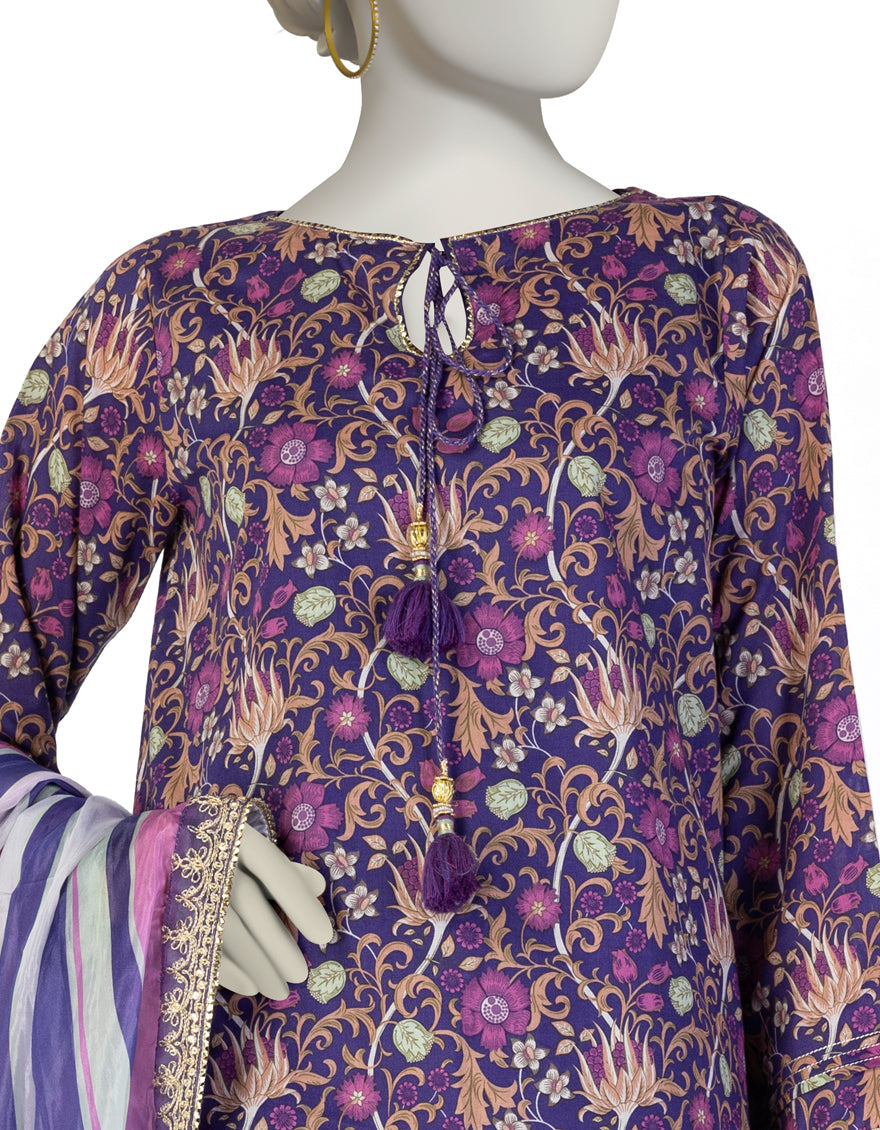 Lawn Purple Stitched Suit - J. Junaid Jamshed