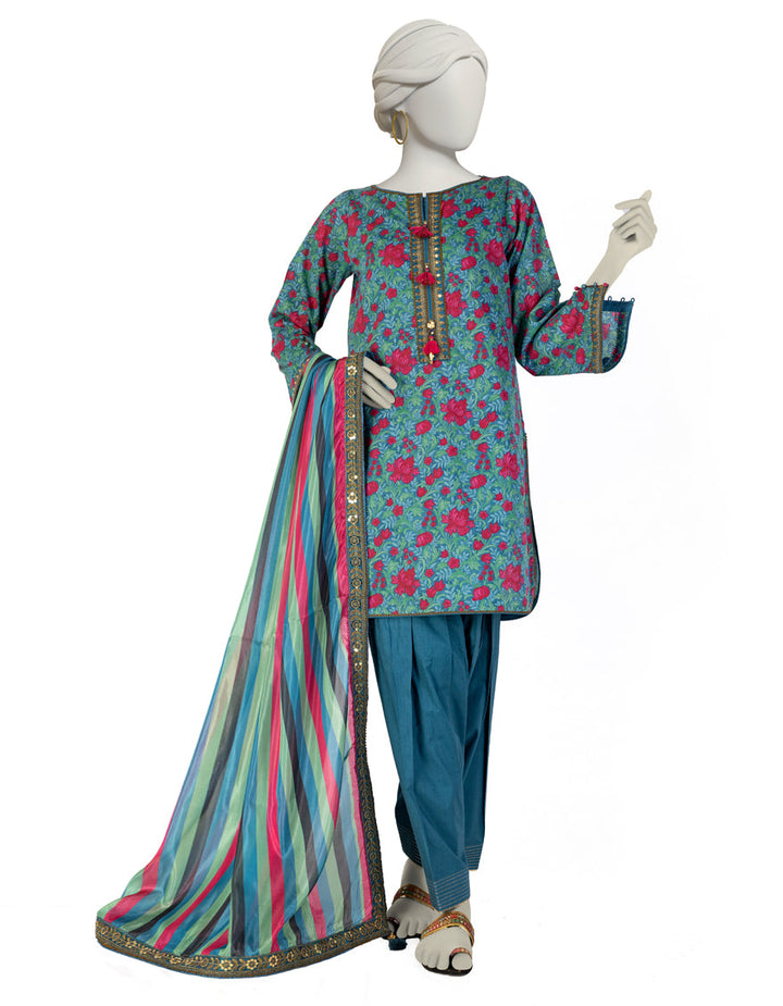 Lawn Green Stitched Suit - J. Junaid Jamshed