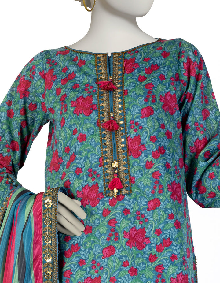 Lawn Green Stitched Suit - J. Junaid Jamshed