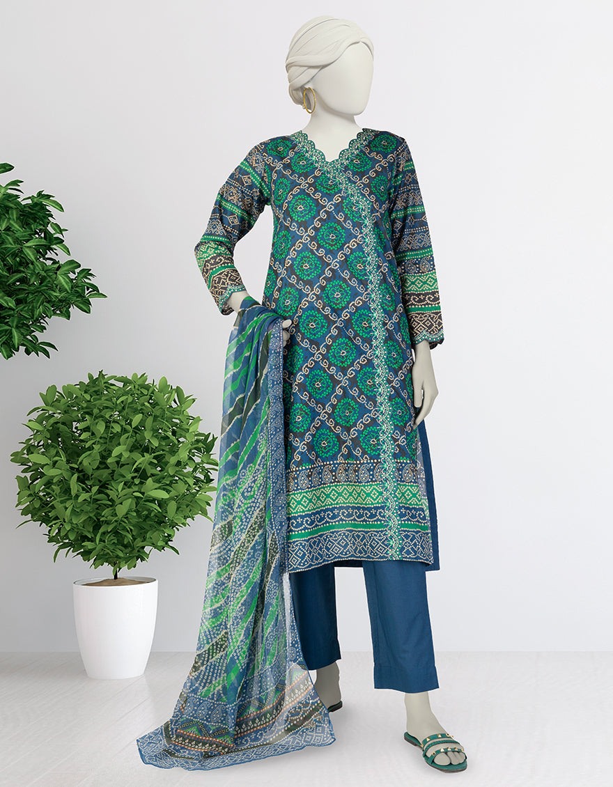 Lawn Blue Stitched Suit - J. Junaid Jamshed