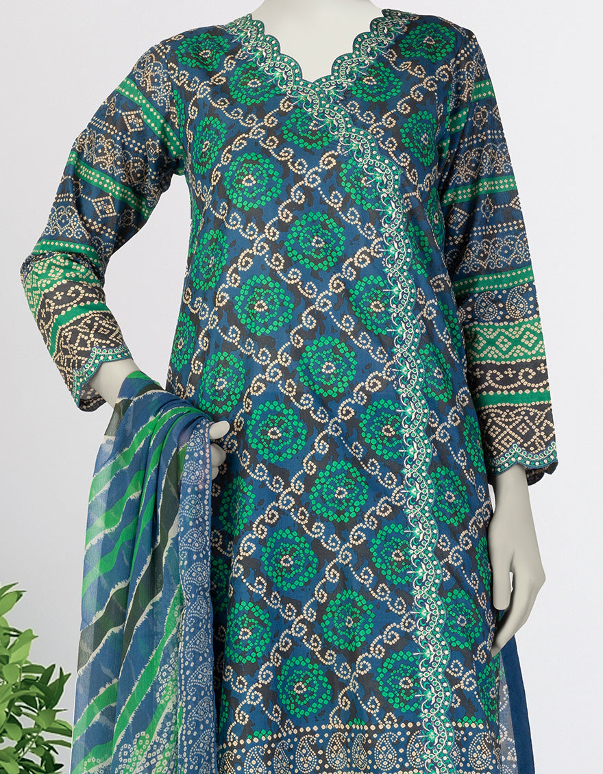 Lawn Blue Stitched Suit - J. Junaid Jamshed
