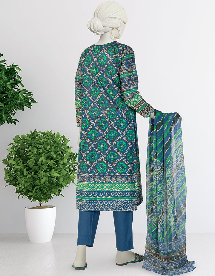 Lawn Blue Stitched Suit - J. Junaid Jamshed