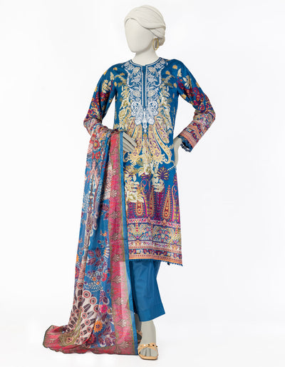 Lawn Blue Stitched Suit - J. Junaid Jamshed