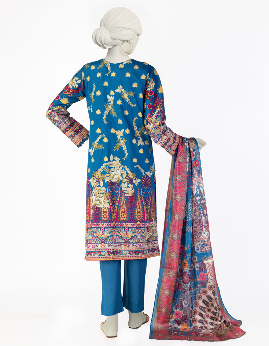 Lawn Blue Stitched Suit - J. Junaid Jamshed