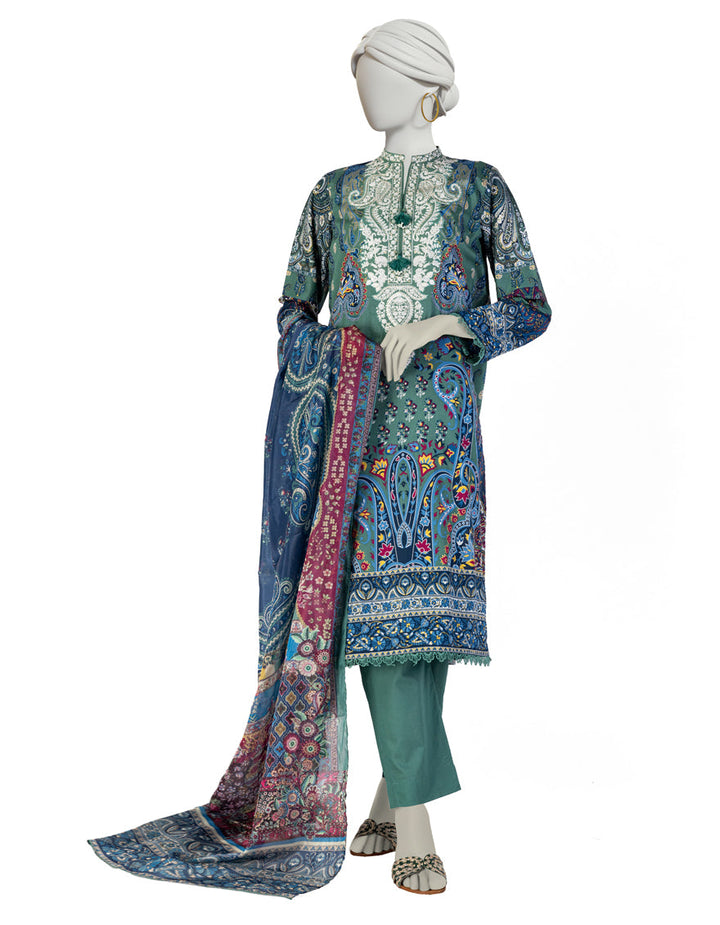 Lawn Green Stitched Suit - J. Junaid Jamshed