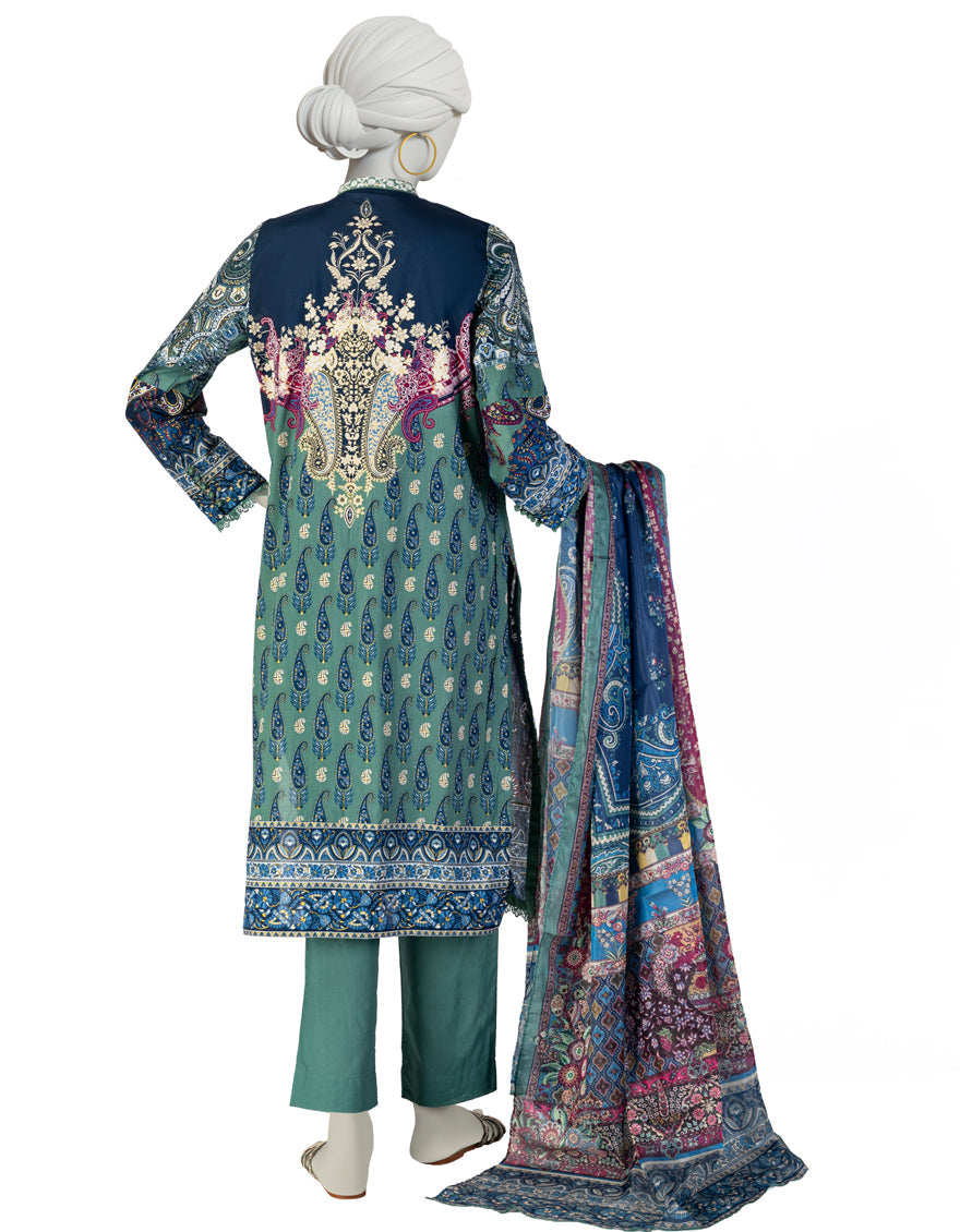 Lawn Green Stitched Suit - J. Junaid Jamshed
