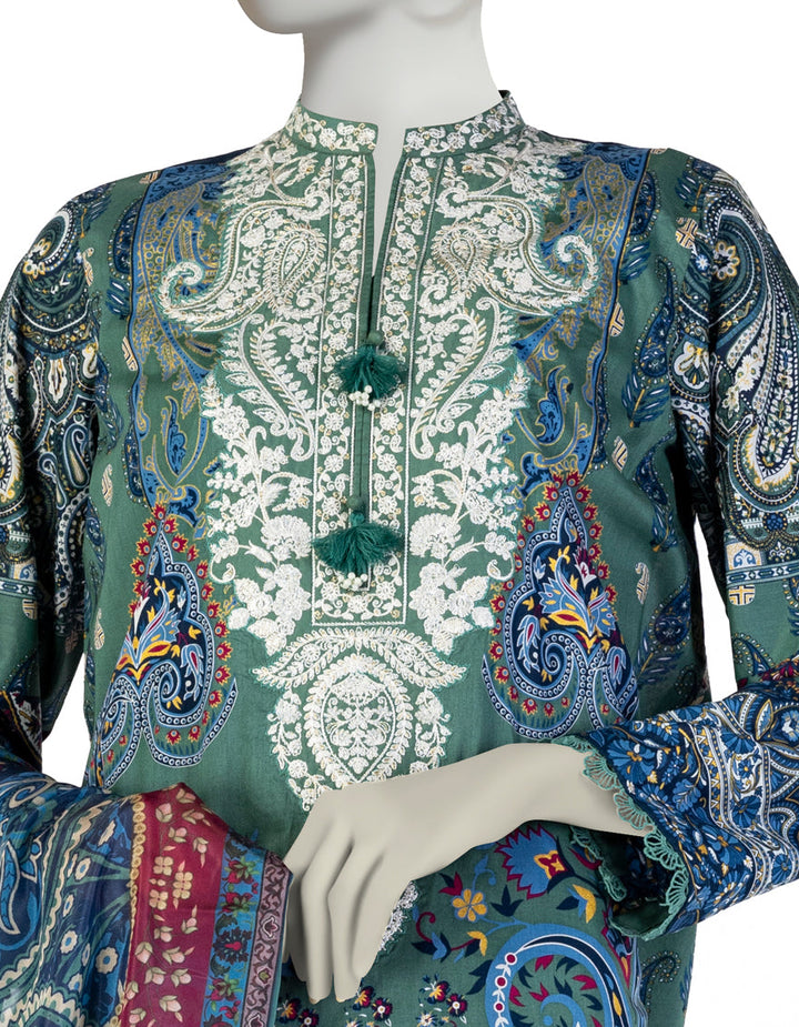 Lawn Green Stitched Suit - J. Junaid Jamshed