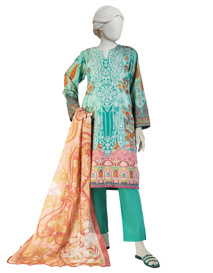 Lawn Green Stitched Suit - J. Junaid Jamshed