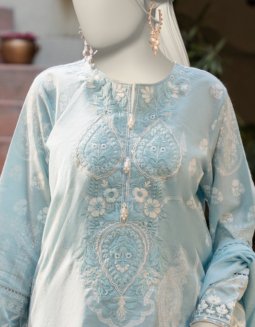 Cotton Silk Blue Stitched Suit - J. Junaid Jamshed