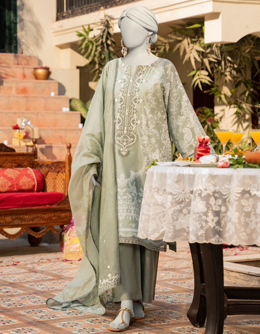 Cotton Silk Green Stitched Suit - J. Junaid Jamshed