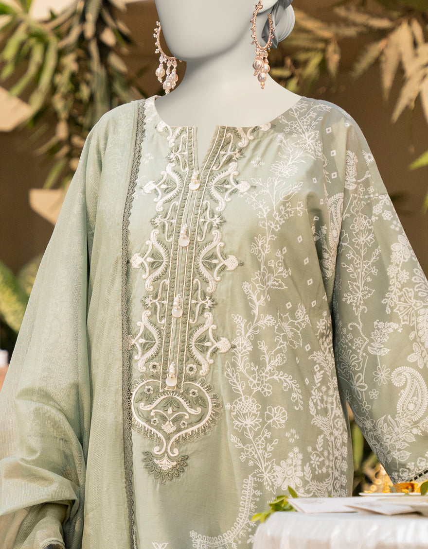 Cotton Silk Green Stitched Suit - J. Junaid Jamshed