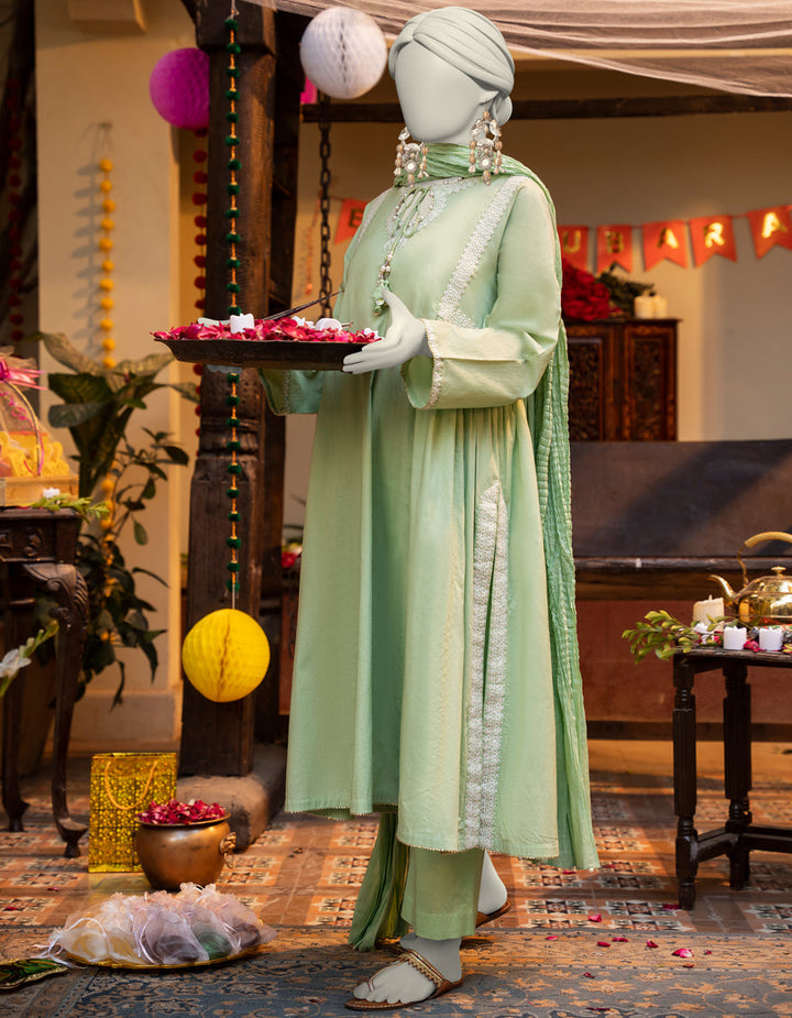 Lawn Green Stitched Suit - J. Junaid Jamshed