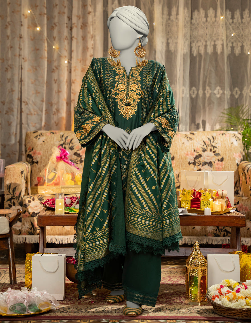 Lawn Green Stitched Suit - J. Junaid Jamshed