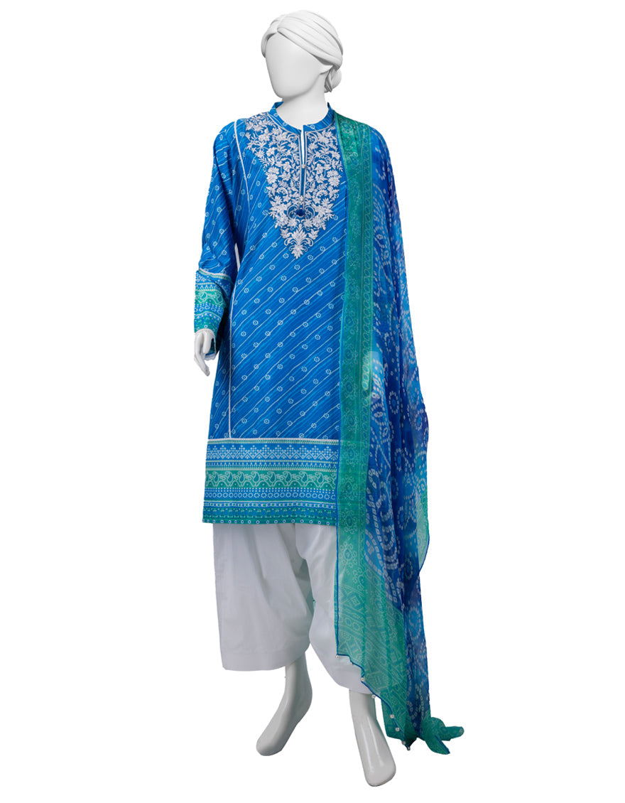 Lawn Blue Stitched Suit - J. Junaid Jamshed