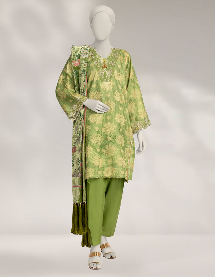 Jacquard Green Unstitched Suit - J. Junaid Jamshed