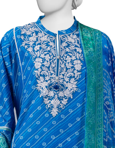 Lawn Blue Stitched Suit - J. Junaid Jamshed