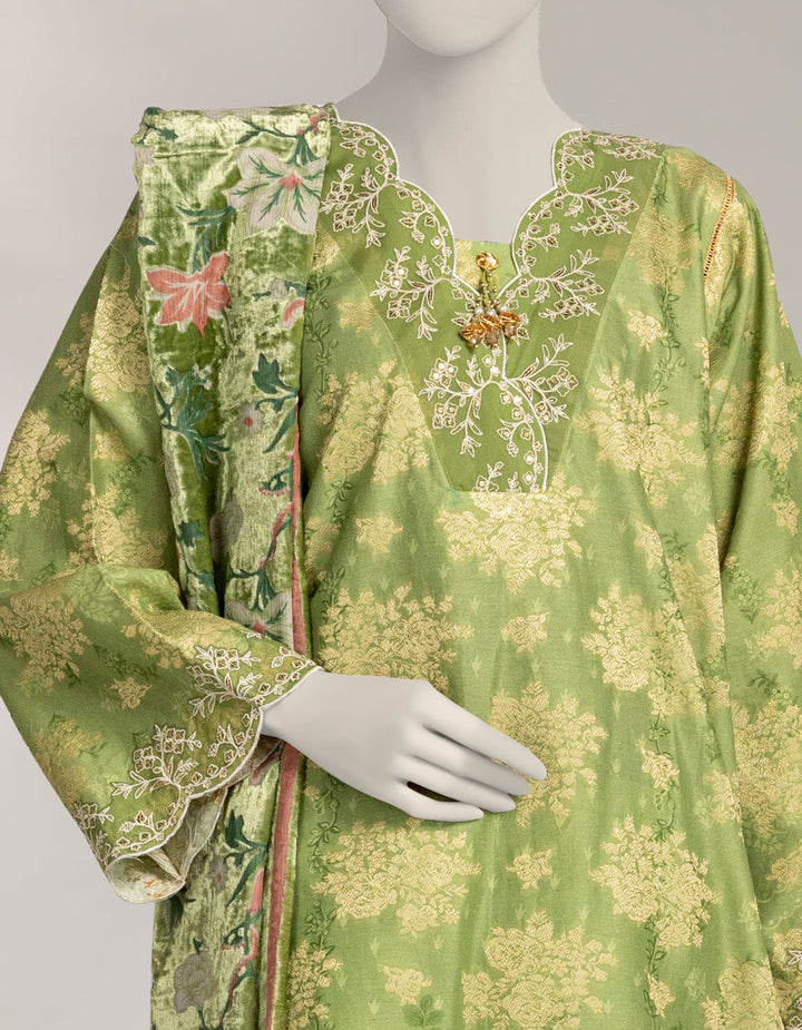 Jacquard Green Stitched Suit - J. Junaid Jamshed
