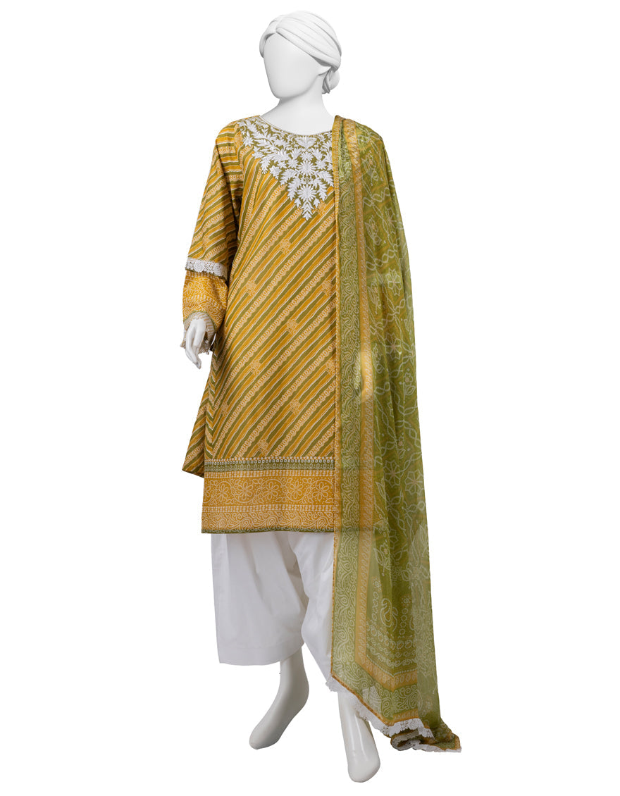 Lawn Green Stitched Suit - J. Junaid Jamshed