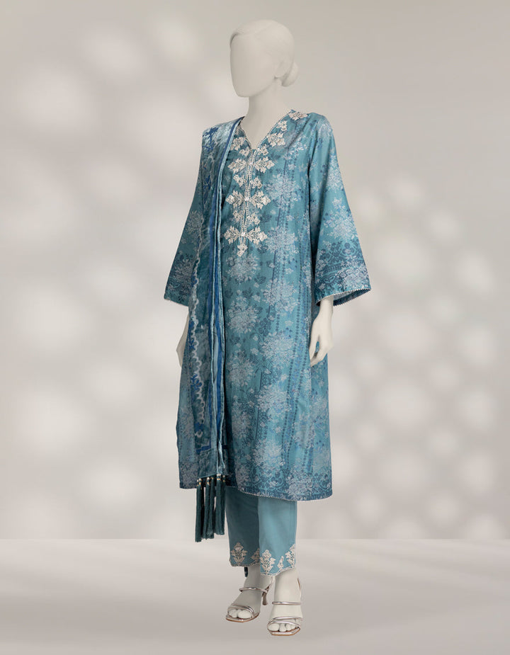 Jacquard Blue Unstitched Suit - J. Junaid Jamshed