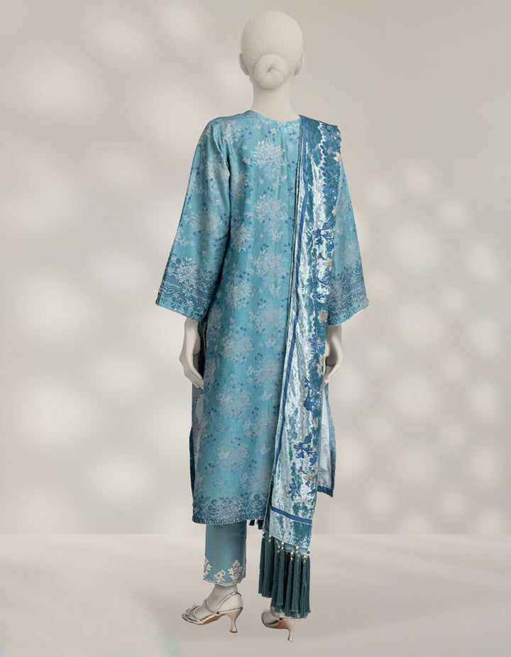 Jacquard Blue Unstitched Suit - J. Junaid Jamshed