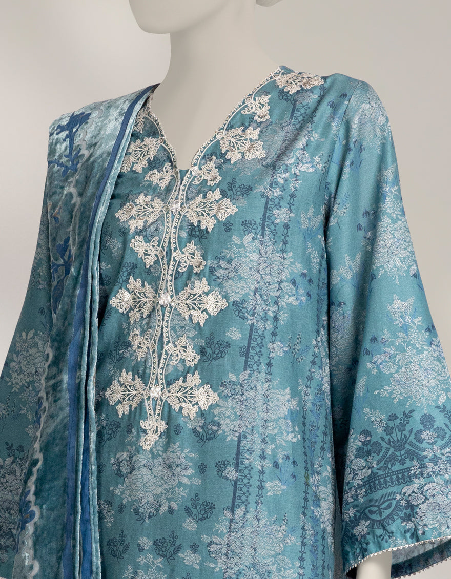 Jacquard Blue Stitched Suit - J. Junaid Jamshed