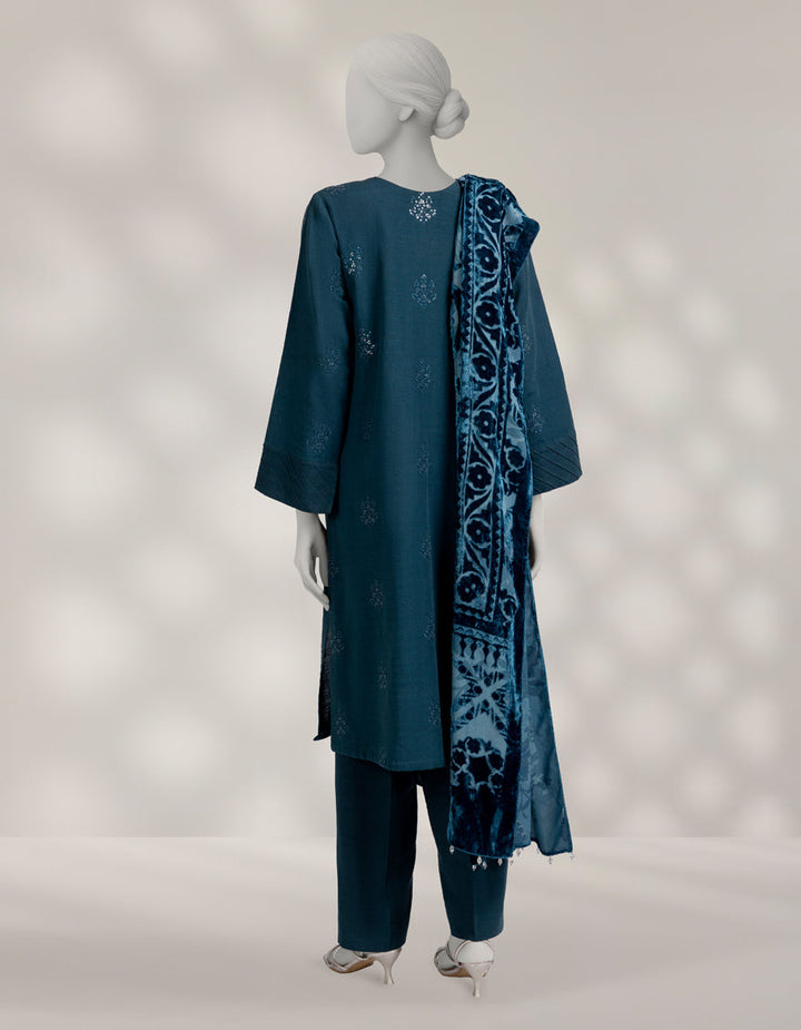 Khaddar Slub Teal Unstitched Suit - J. Junaid Jamshed