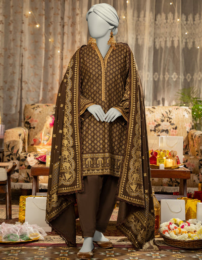 Lawn Brown Stitched Suit - J. Junaid Jamshed