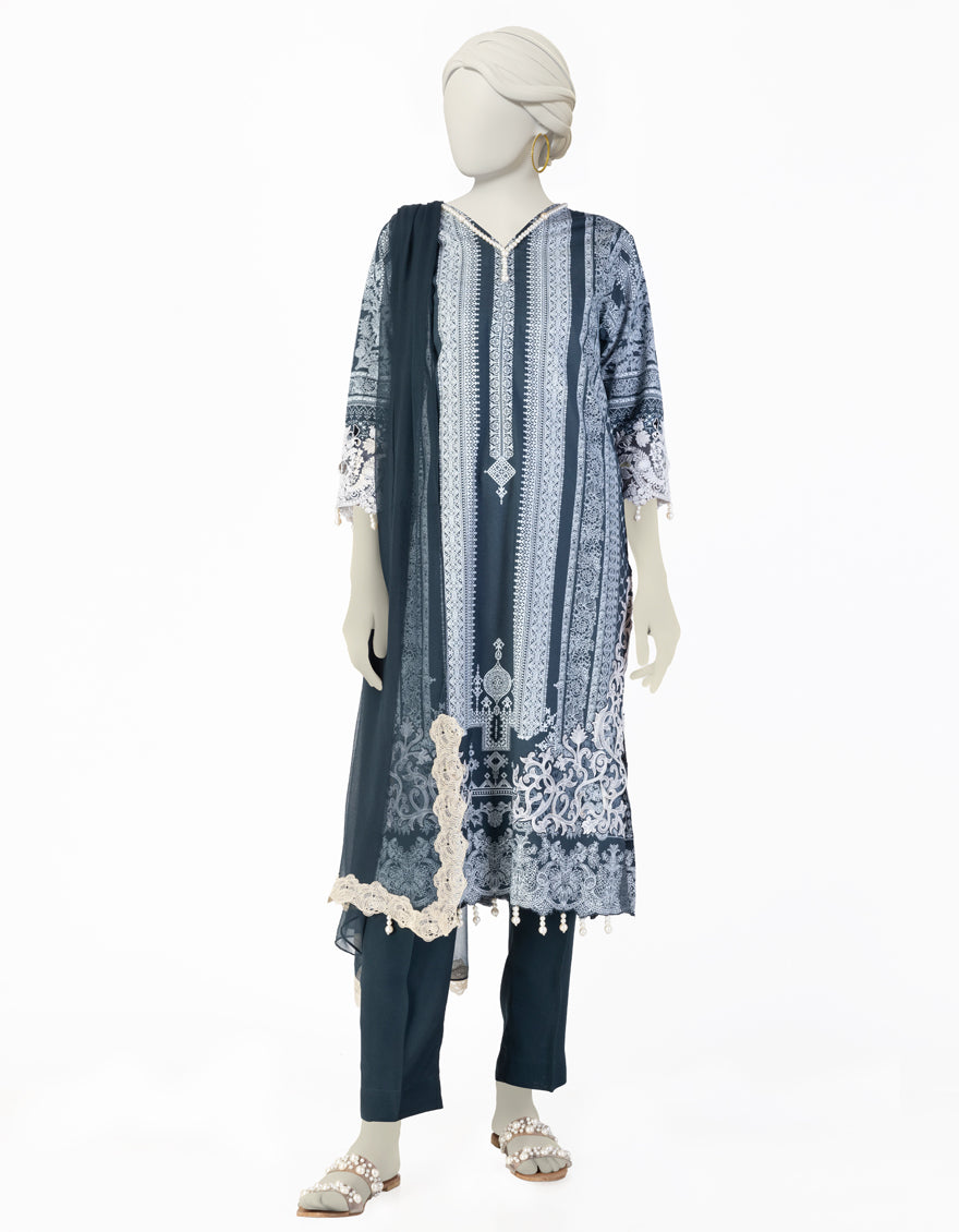 Cotton Silk Blue Stitched Suit - J. Junaid Jamshed