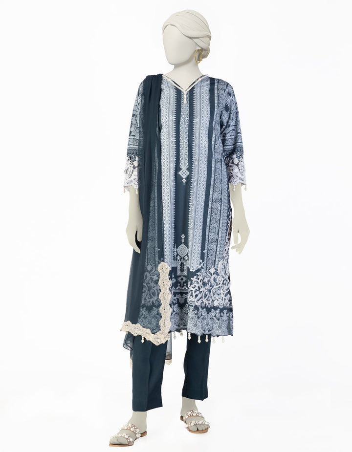 Cotton Silk Blue Stitched Suit - J. Junaid Jamshed