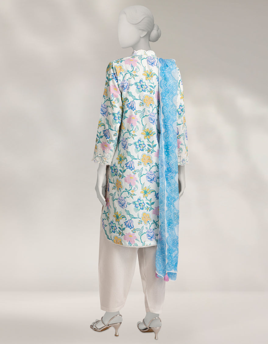 Karandi White Stitched Suit - J. Junaid Jamshed