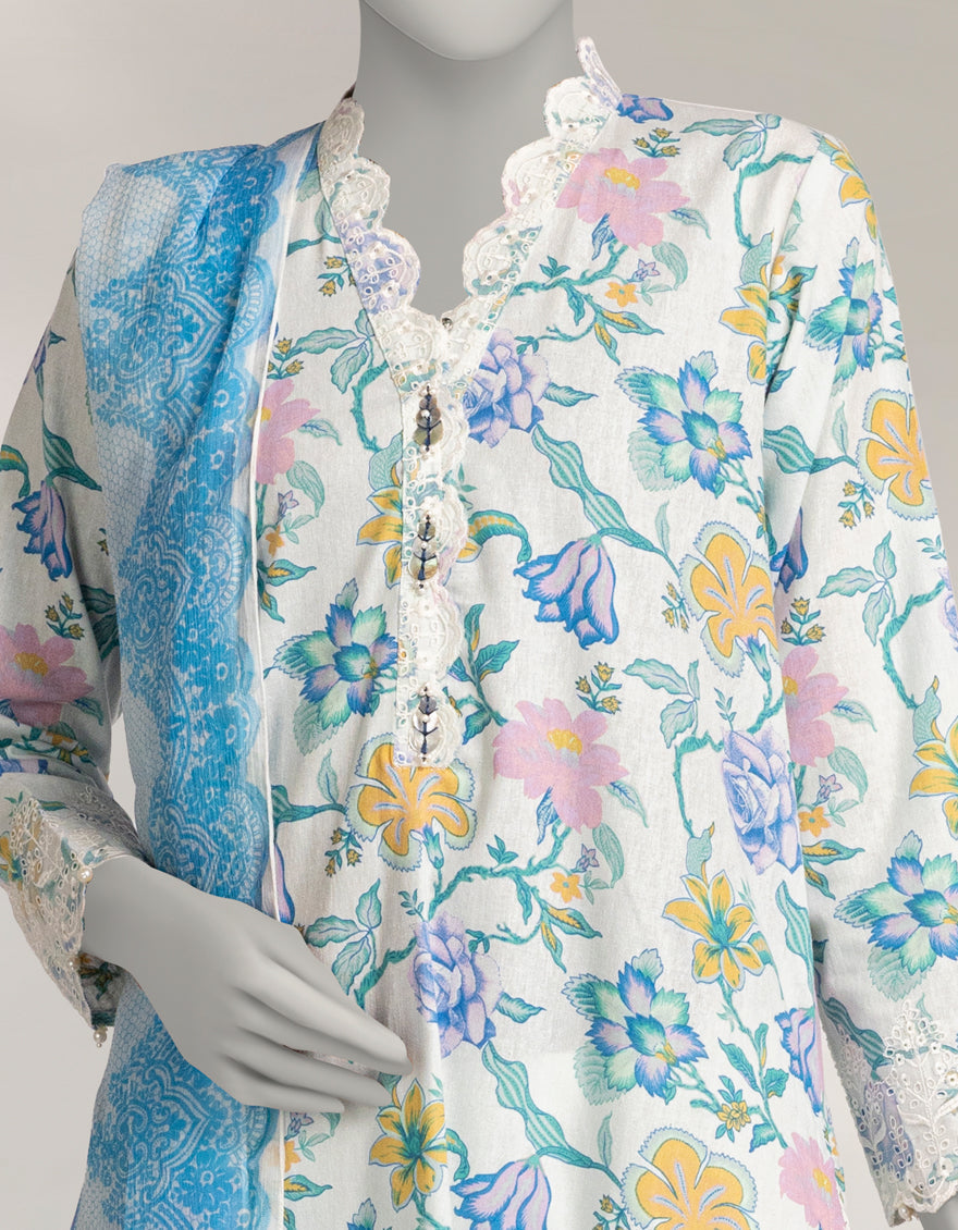 Karandi White Stitched Suit - J. Junaid Jamshed