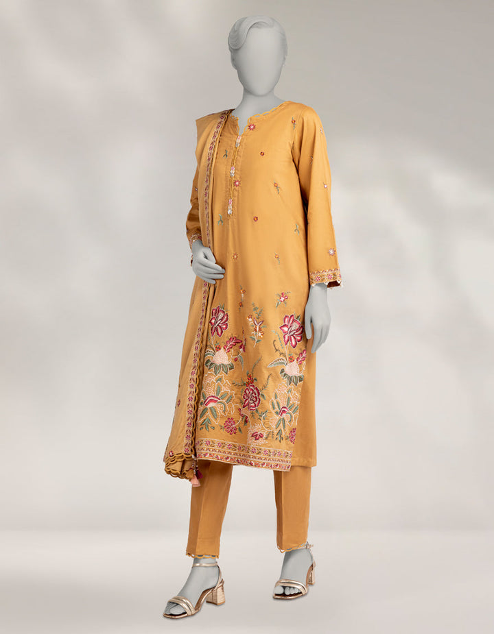 Cambric Brown Unstitched Suit - J. Junaid Jamshed