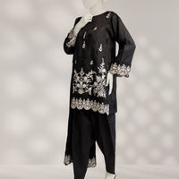 Raw Silk Black Unstitched Suit - J. Junaid Jamshed
